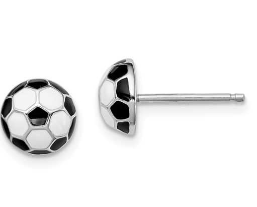 Sterling Silver Madi K Rhodium-plated Polished Black and White Enameled Soccer Ball Children's Post Earrings