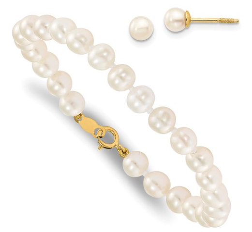 White Freshwater Cultured Pearl Bracelet and Earring Set