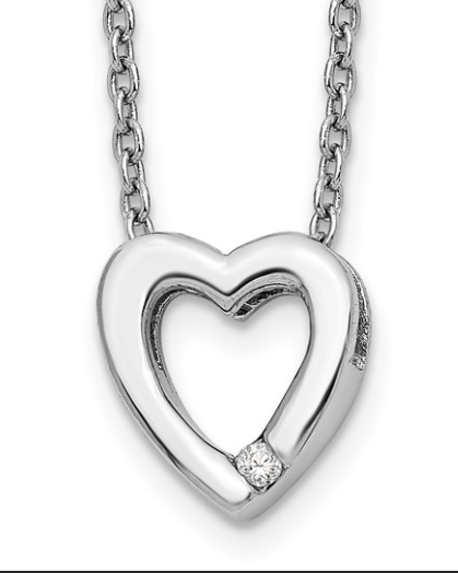 White Ice Sterling Silver Rhodium-plated Diamond 18 Inch Heart Necklace with 2 Inch Extender