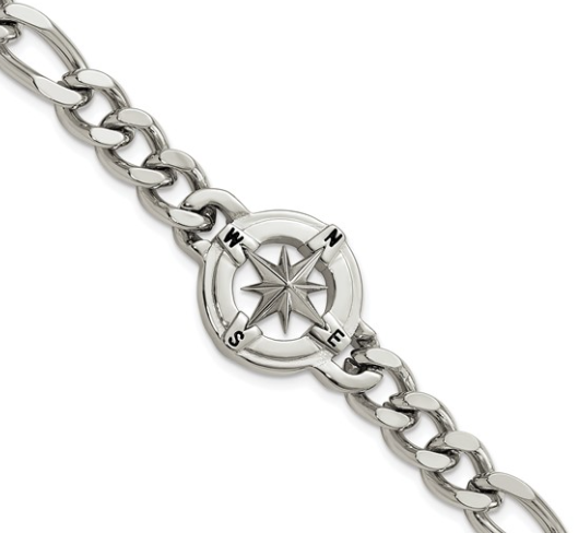 Chisel Stainless Steel Polished Compass 8.75 inch Bracelet