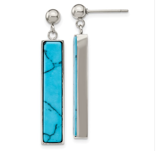 Chisel Stainless Steel Polished with Reconstructed Howlite Post Dangle Earrings