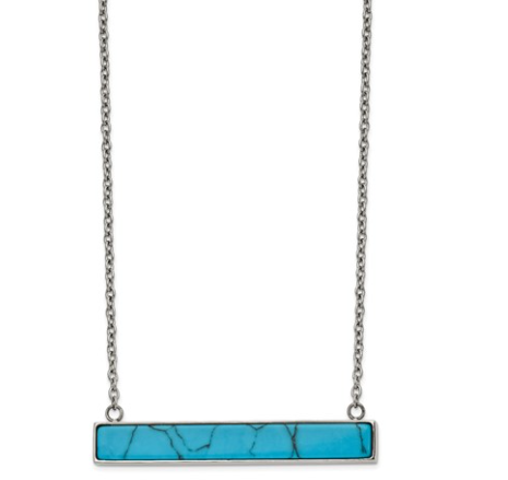 Chisel Stainless Steel Polished Reconstructed Howlite Bar on a 17.75 inch Cable Chain with a 1.75 inch Extension Necklace