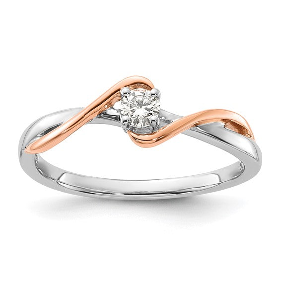 10k White Gold and Rose-tone Polished Twisted Diamond Ring