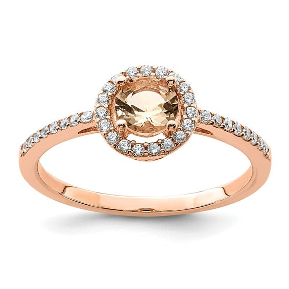 Rose Plated Sterling Silver & Peach CZ Ring