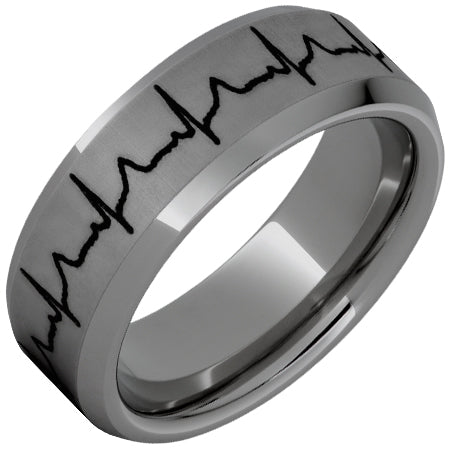 Mens Rugged Tungsten™ Beveled Edge Heartbeat Band