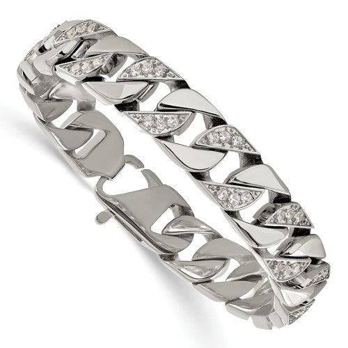 Stainless Steel Polished CZ Bracelet – Mountain West Jewelers