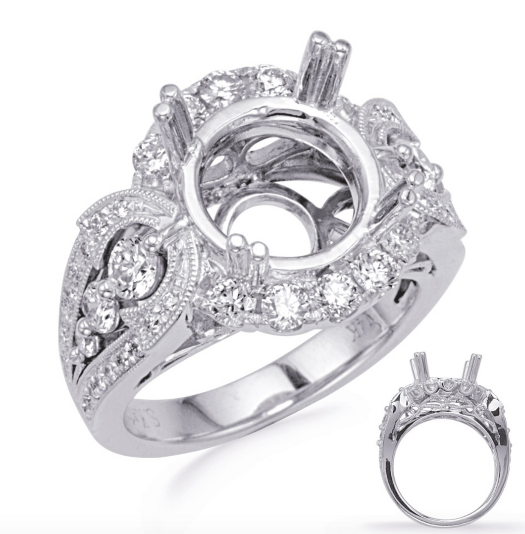 14K White Halo Engagement Ring