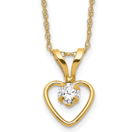 10k Madi K 3mm White Zircon Heart Birthstone Necklace