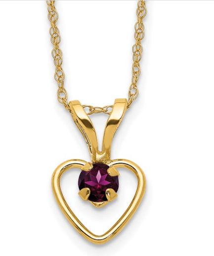 10k Madi K 3mm Rhodolite Garnet Heart Birthstone Necklace