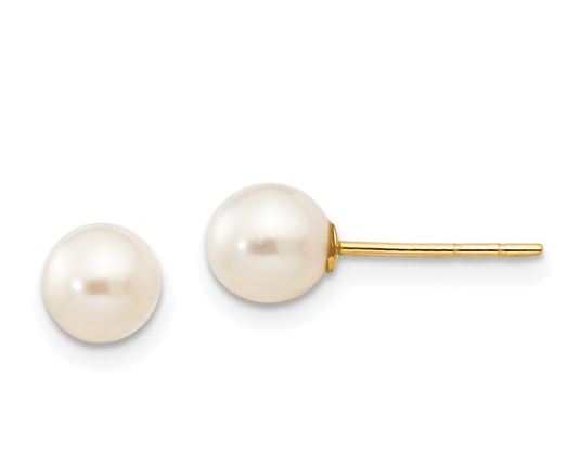 14k Madi K 5-6mm White Near Round Freshwater Cultured Pearl Post Earrings