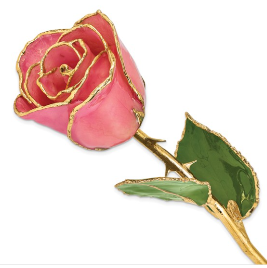 Lacquer Dipped Gold Trimmed Pink Real Rose