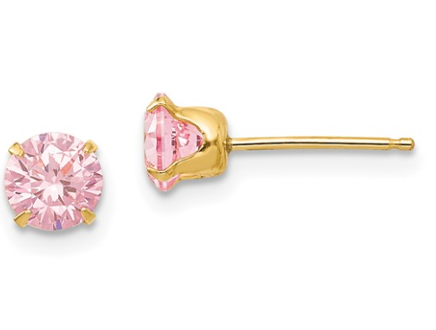 14k Madi K 5mm Pink CZ Post Earrings