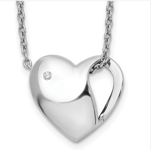 White Ice Sterling Silver Rhodium-plated 18 Inch Diamond Heart Necklace with 2 Inch Extender