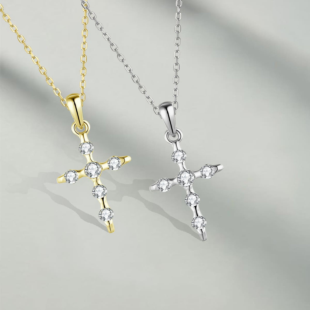 DIAMOND AND 14K WHITE GOLD CROSS PENDANT