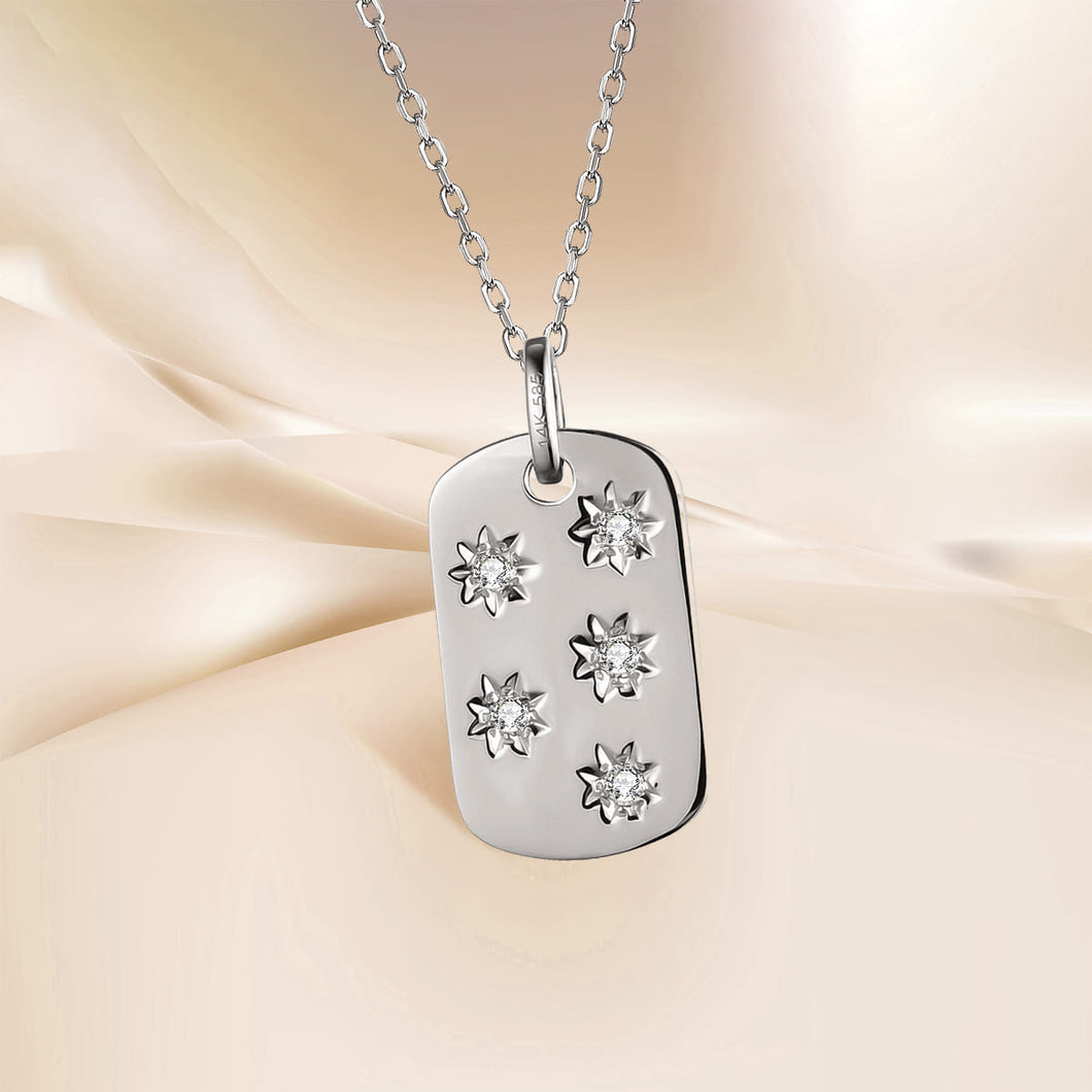 DIAMOND ENGRAVED STAR PENDANT ON 14K WHITE GOLD CHAIN