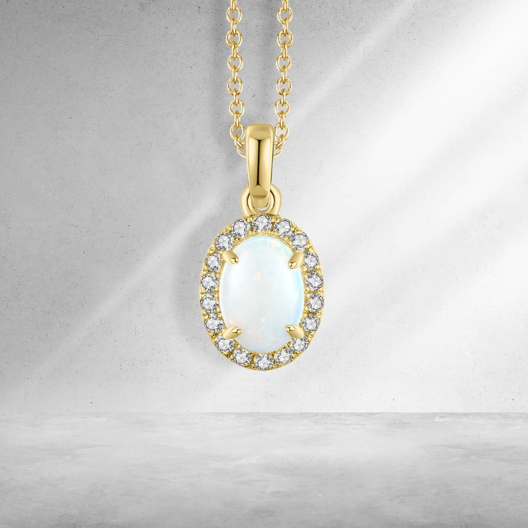 OPAL AND DIAMOND PENDANT ON 14KY CHAIN