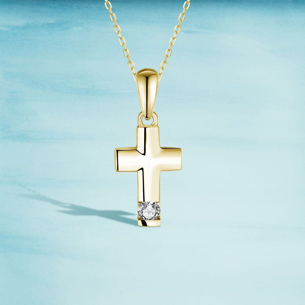 14K WHITE GOLD CROSS NECKLACE WITH DIAMOND