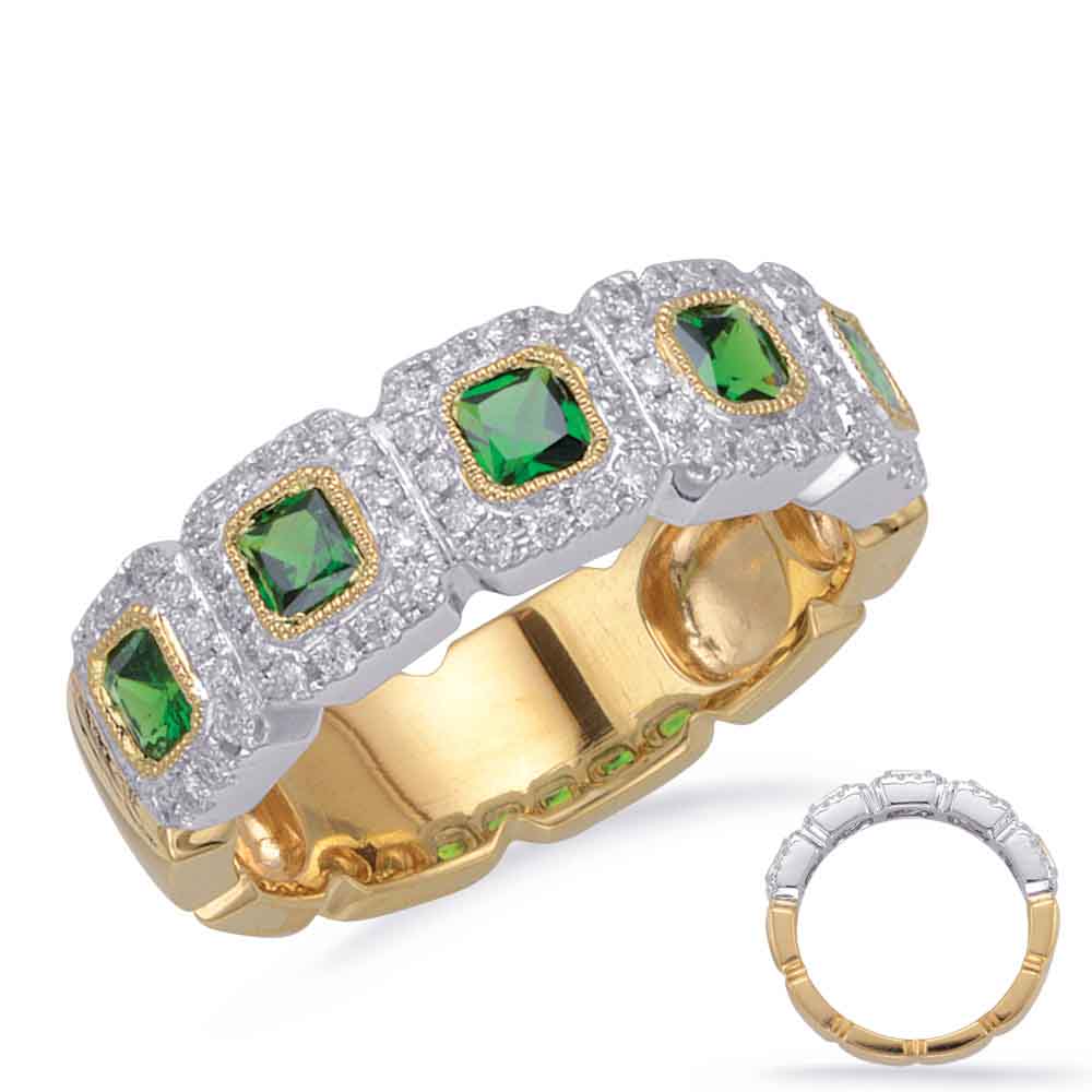 YELLOW & WHITE GOLD TSAVORITE & DIAMOND RING