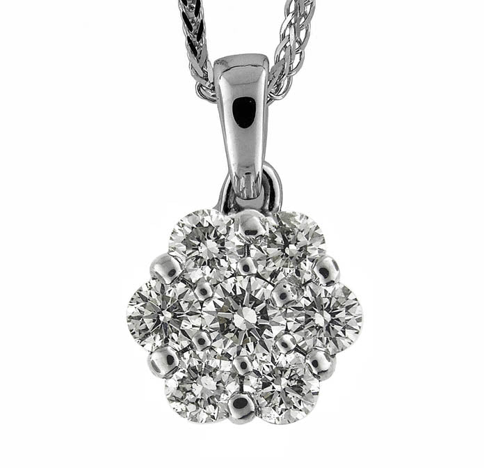 14K White Diamond Cluster Necklace